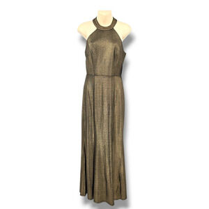 NEW Alexa B Nites Women's Gold Metallic High‎ Neck Maxi Party Dress Size 4
